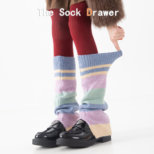韩版 东大门羊毛袜套女秋冬加厚保暖多巴胺拼色羊绒堆堆小腿护腿套