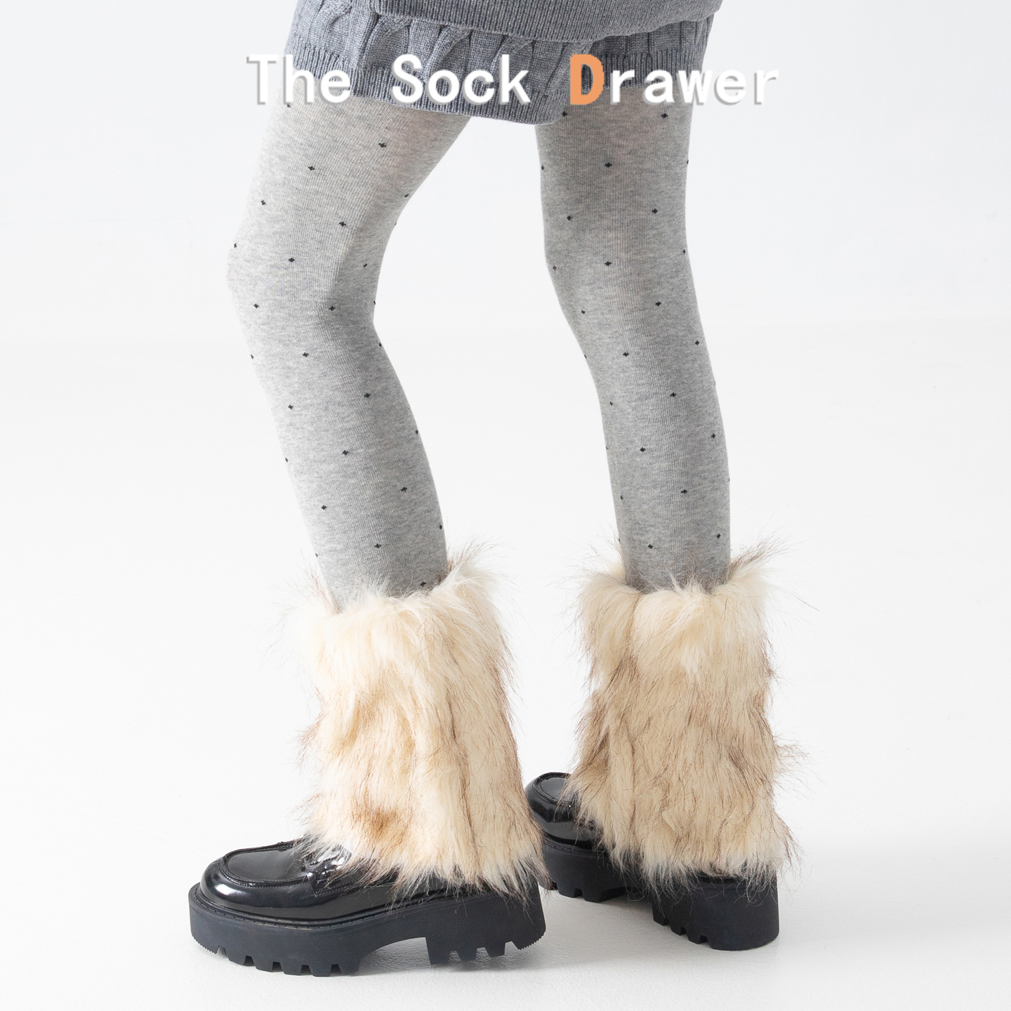 米色毛毛袜套女士秋冬天防皮草兔毛y2k辣妹中筒小腿套毛茸茸腿套