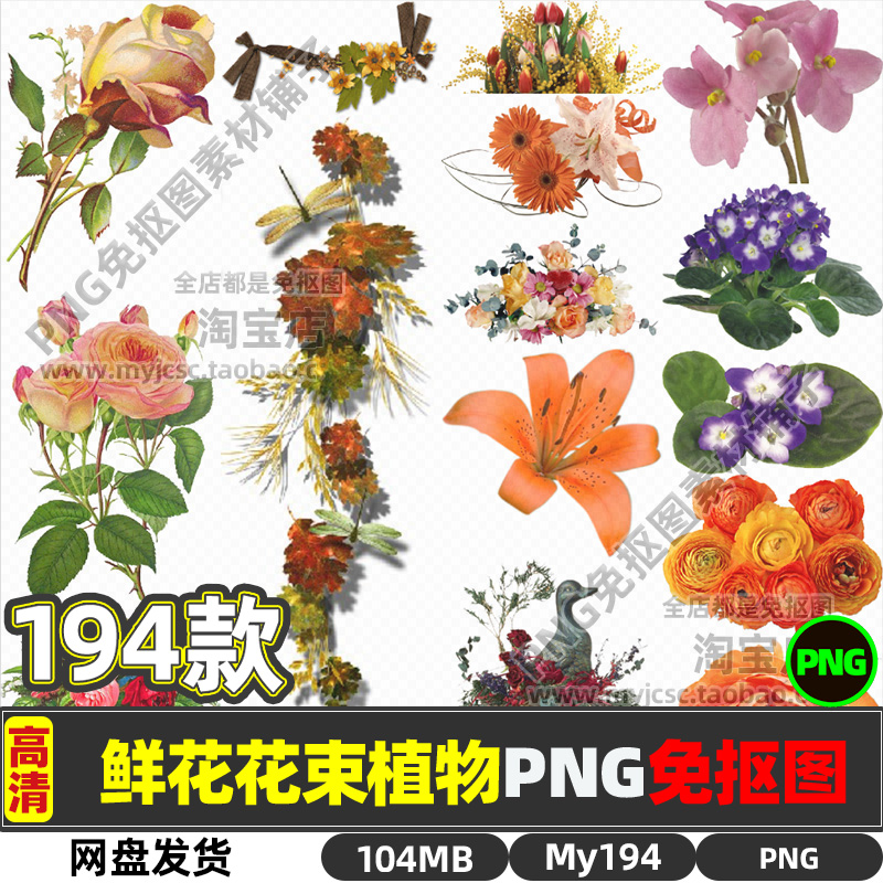 高清各种花束鲜花植物花卉花盆影楼后期PNG透明免抠图片海报素材