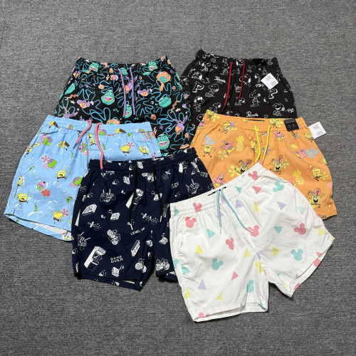 外贸 男女夏季全棉松紧腰系带抽绳舒适休闲透气 海边度假玩水短裤