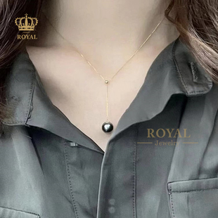 ROYAL珠宝大溪地黑珍珠项链女孔雀绿18K金镶嵌日常佩戴送老婆长辈
