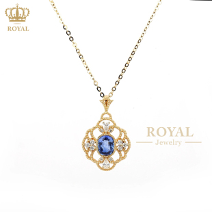 ROYAL珠宝0.405CT蓝宝石项链女精致锁骨链轻奢日常钻石18K金复古