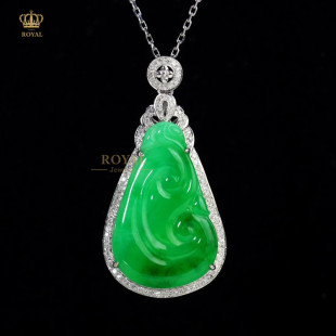 ROYAL珠宝缅甸A货翡翠项链苹果绿钻石18K金镶嵌送人长辈妈妈礼物
