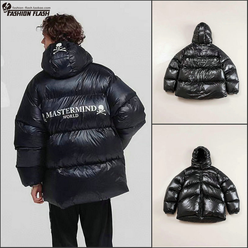 暗黑MMJ高街 骷髅头印花高蓬松保暖连帽羽绒服面包服轻便外套男女