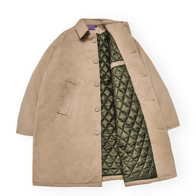 冬季日系复古阿美咔叽中长款工装棉衣外套男女款宽松加厚夹棉风衣
