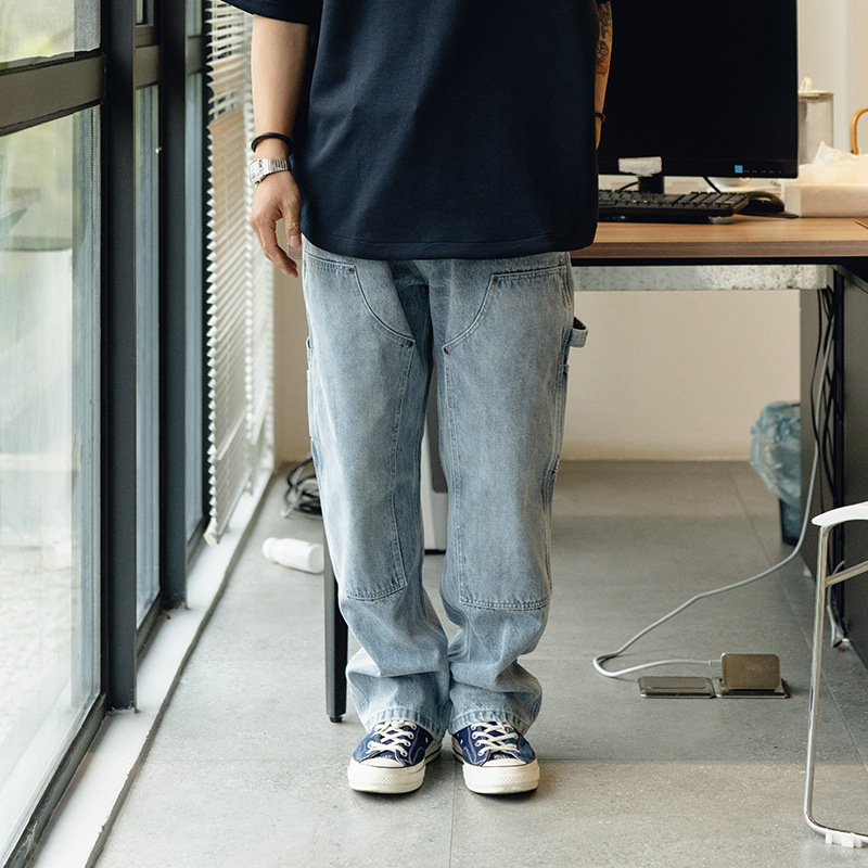 25AW日系复古水洗做旧喷马骝cleanfit工装B01双膝伐木宽松牛仔裤