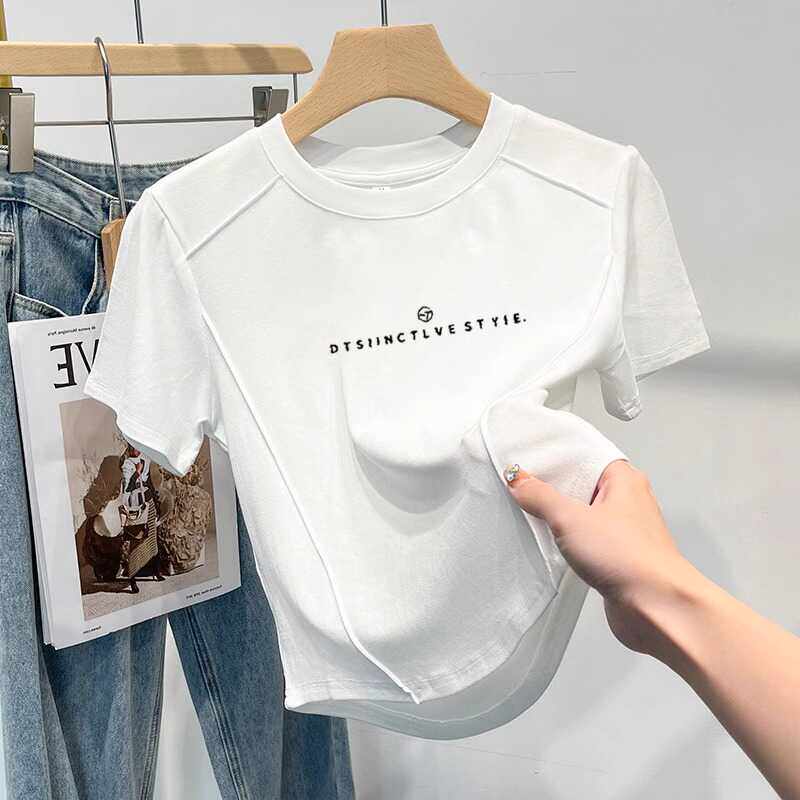 2026 New Style Plus-Size Women's Short-Sleeve T-Shirt, Fashionable and Versatile, Age-Reducing and Slimming White Top, Summer Base Shirt