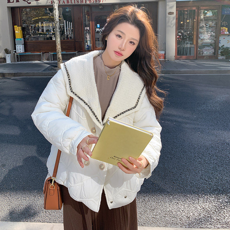 时尚潮流小香风双排扣短款羽绒服女2025冬装新款海军领白鸭绒外套