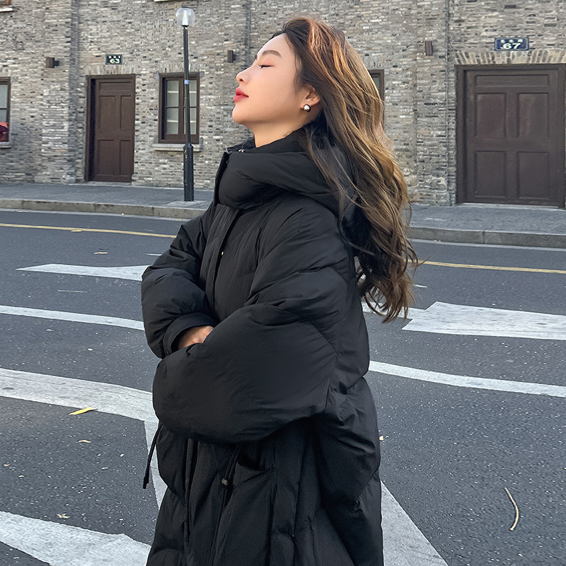 美拉德冬季新款韩版加厚中长款连帽防寒羽绒服女小个子白鸭绒外套