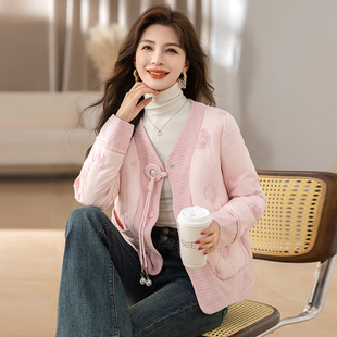 新中式短款刺绣羽绒服女白鸭绒轻薄高级感修身国风保暖外套2025冬