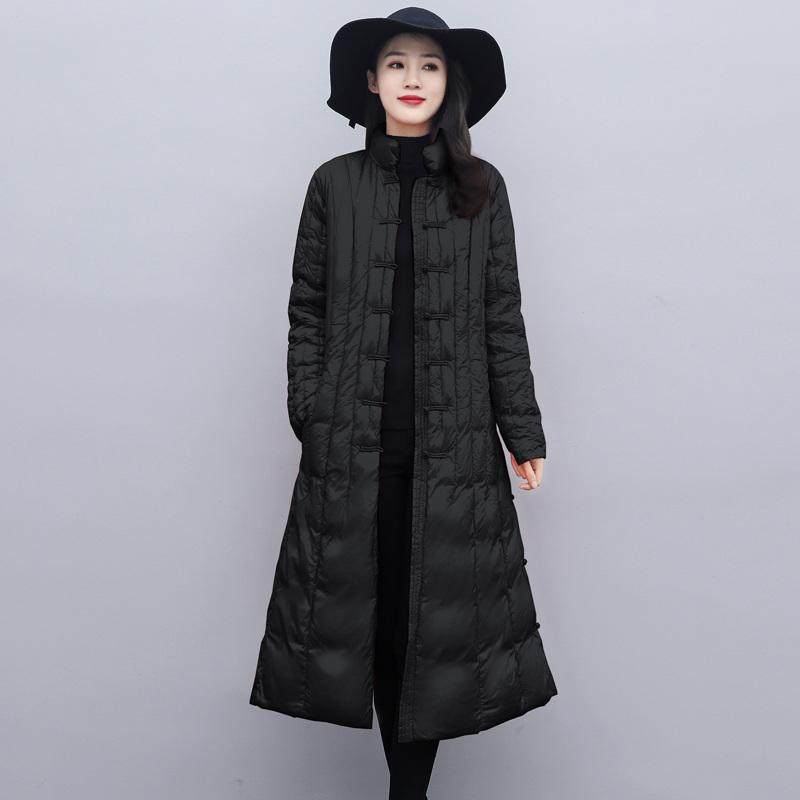 新中纯色式盘扣羽绒服女长款过膝加厚保暖修身显瘦2025年冬季外套