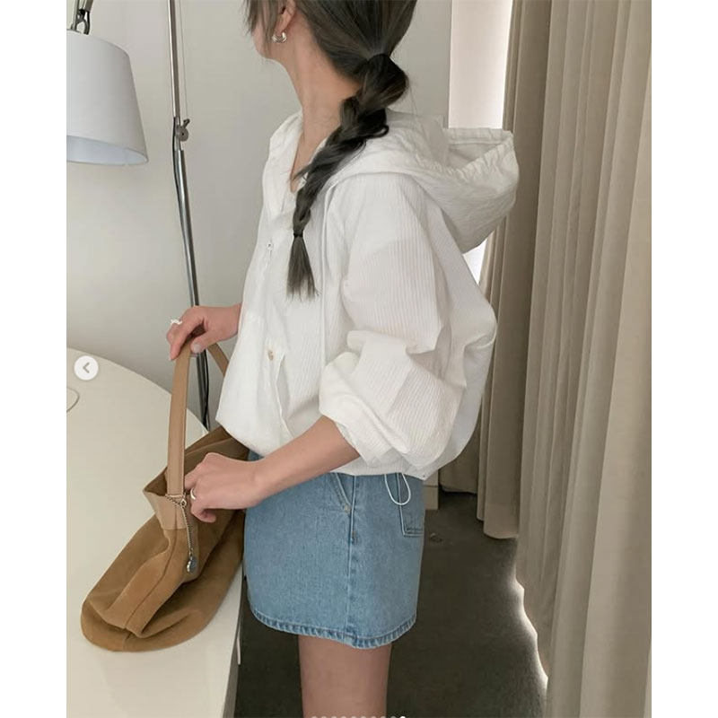 ins韩版宽松慵懒风洋气休闲百搭长袖连帽薄款拉链防晒衬衫外套女