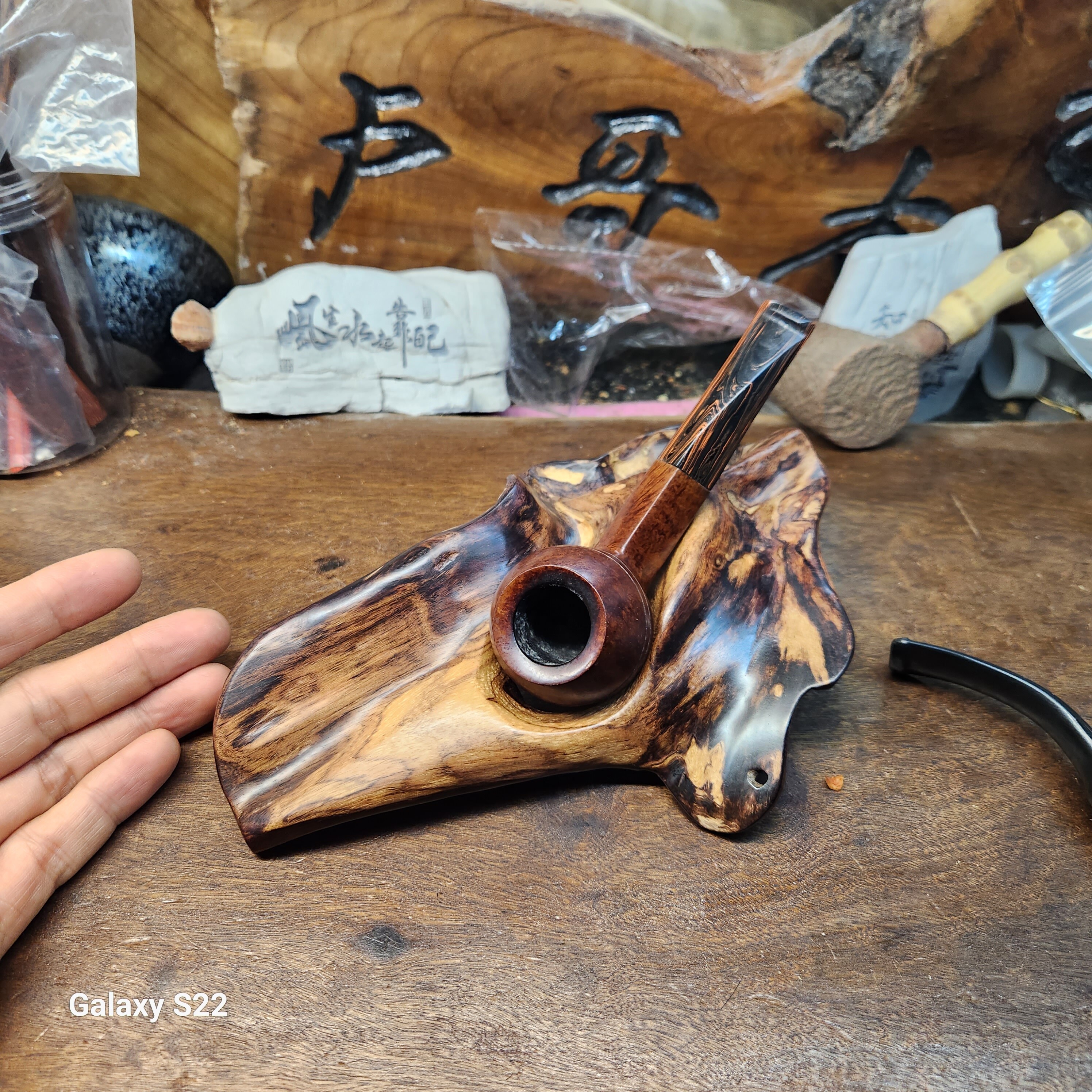 高档手工随形海南黄花梨紫油梨单位烟斗架降香黄檀直弯斗烟斗座托