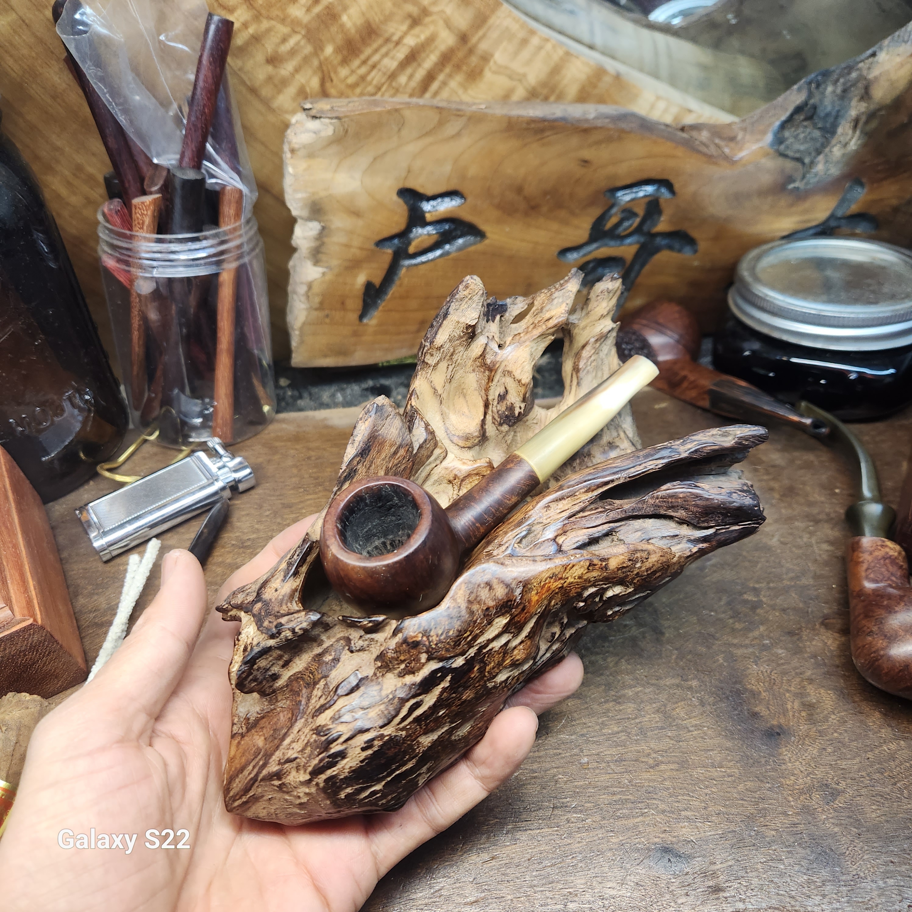 手作高档随形海南黄花梨紫油梨单位烟斗架降香黄檀直弯斗烟斗座托