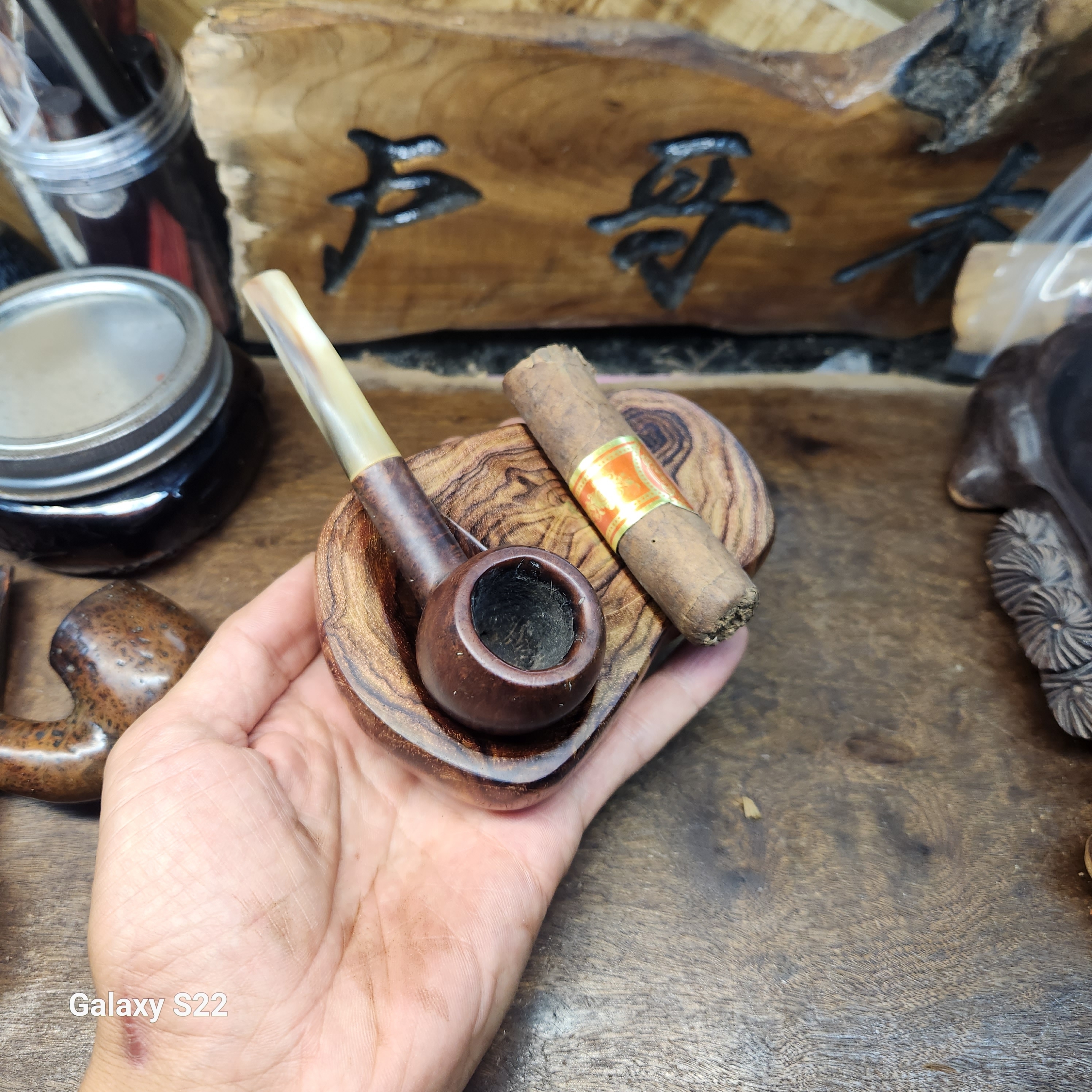 手工便携海南黄花梨单位烟斗架雪茄托两用紫油梨直弯斗烟斗座托架