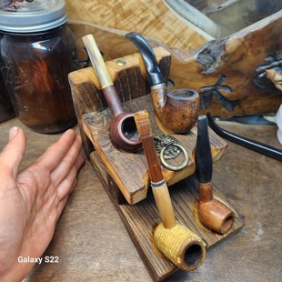 手工意境沧桑风化老榆木两层四槽位烟斗架双层四斗位烟斗座架托