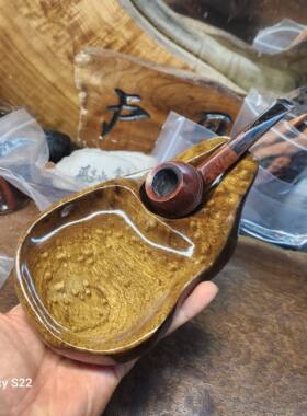 手工随形满雨滴纹金丝楠木乌木醒草盘烟斗架实木烟斗操作盘跑湿盘