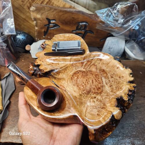高档手工随形巴花满瘤疤花醒草盘烟斗架一体实木烟斗操作盘跑湿盘