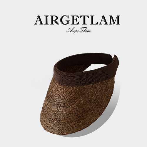 AirgeTlam/拉菲草空顶草帽女2026新款编织夏季防晒发箍大檐遮阳帽