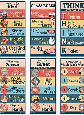 校园文创布置装饰CLASSROOM RULES POSTER 8款课室规则海报