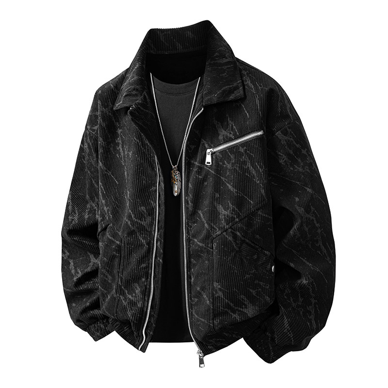 外贸夹克男士秋季新品灯芯绒休闲潮流外套青年翻领男装薄外套跨境