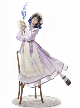 紫藤心事 原创Lolita 优雅cla田园印花大摆lo裙秋款