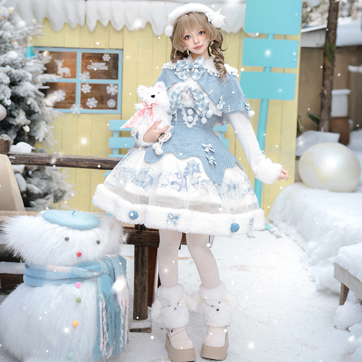 翻滚雪团团 原创Lolita设计甜美可爱洛丽塔公主蓬蓬裙斗篷连衣裙