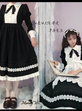 原创【早安先生】lolita 长短袖OP 英伦小女仆日常优雅简约连衣裙