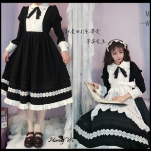 原创【早安先生】lolita 长短袖OP 英伦小女仆日常优雅简约连衣裙