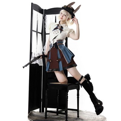 妖精乡列车员原创设计蒸汽朋克风少年感正太装王子系背带裤洛丽塔