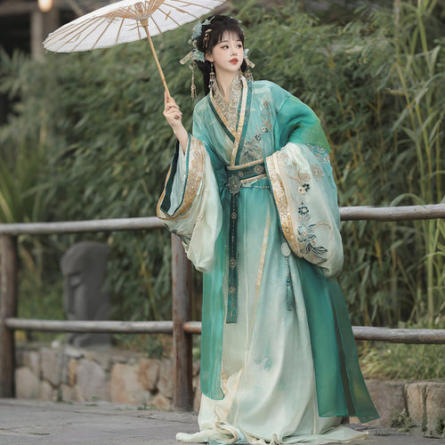 浮光掠影原创改良汉服新中式汉服魏晋风直裾褶裙吊带披帛汉元素