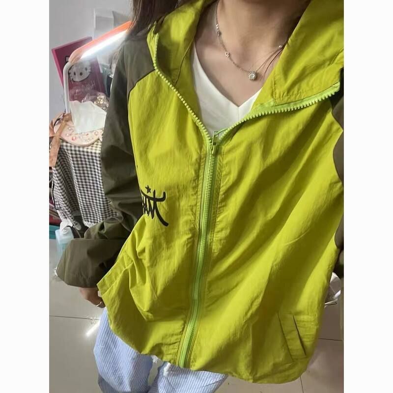 美式拼色防晒服男女户外防紫外线速干轻薄衣连帽外套