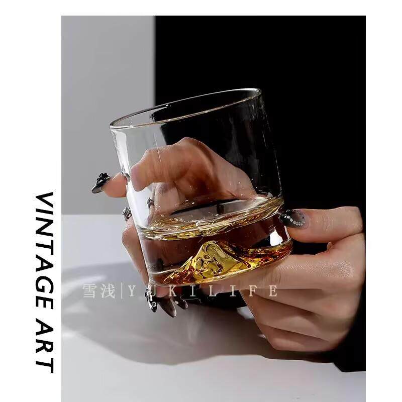 VIANNA丨金栖middotAGHU创意玻璃金边观山酒杯威士忌杯洋酒杯水杯