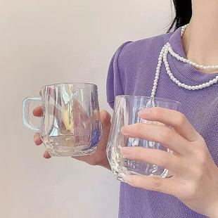 家用高级感客厅喝水杯女牛奶ins风咖啡杯高颜值六棱角带把玻璃杯