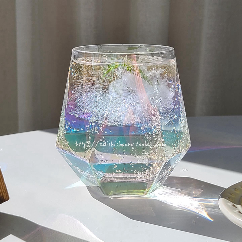 炫彩高颜值幻彩色玻璃杯六角水杯牛奶果汁饮料杯洋酒杯水晶杯子
