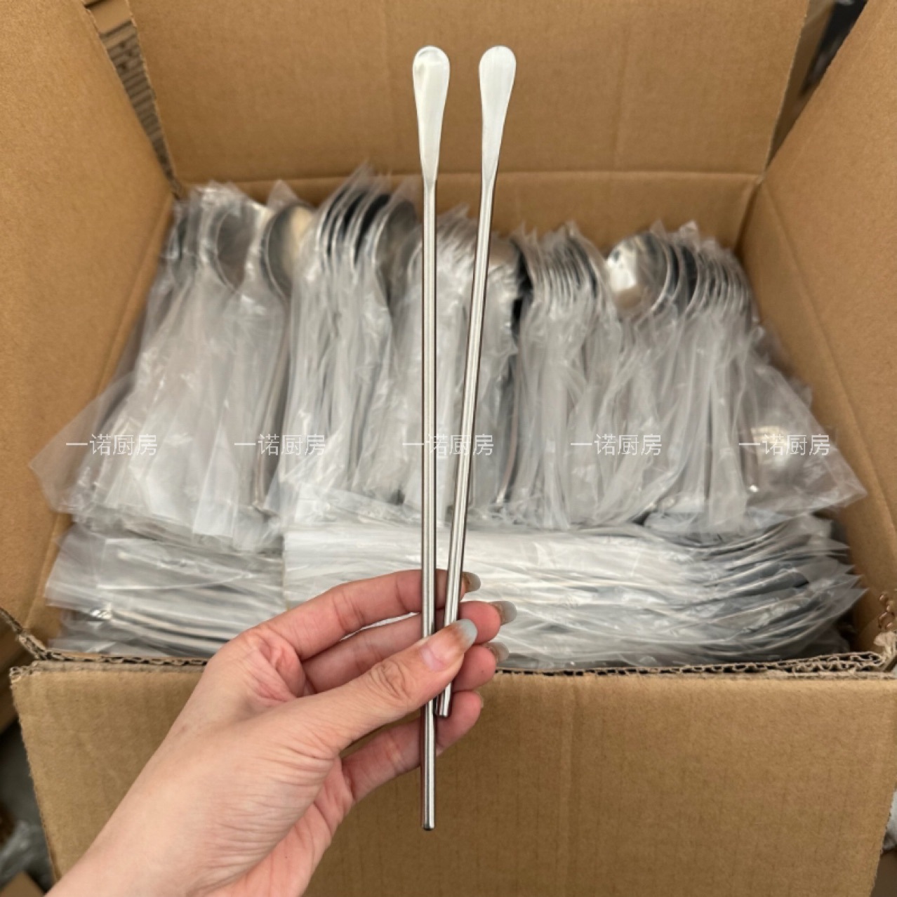 304不锈钢搅拌棒长柄小勺子奶茶勺甜品冰勺蜂蜜调羹加长调酒棒