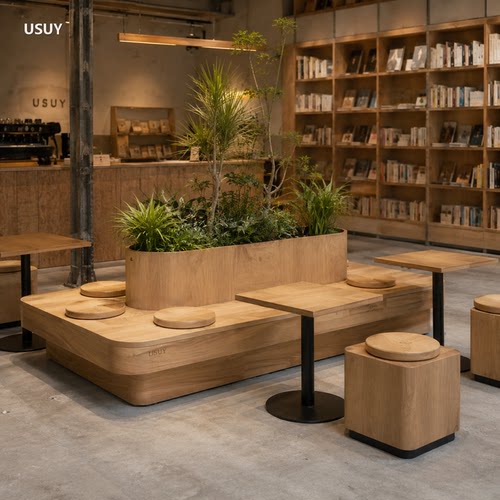 USUY原木商用卡座沙发桌椅一体