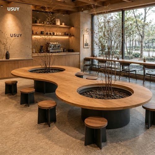 USUY侘寂风原木茶桌客厅吧台