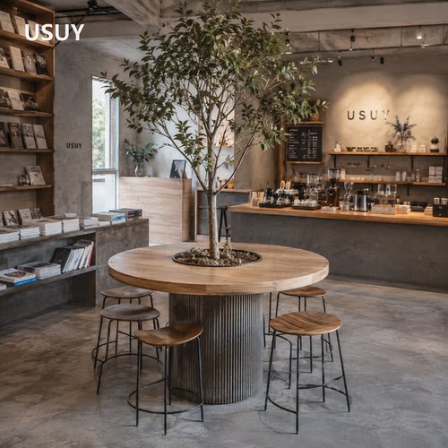 USUY定制实木圆形卡座咖啡厅