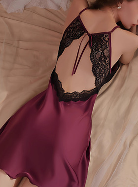 夏季法式真丝吊带睡裙女紫色性感桑蚕丝新款带胸垫家居服睡衣套装