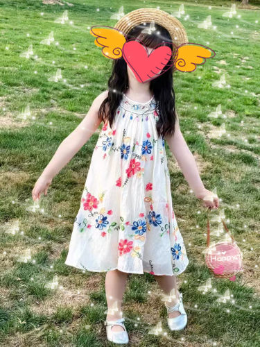 女童连衣裙夏装新款洋气儿童公主裙背心裙女孩度假时尚挂脖吊带裙