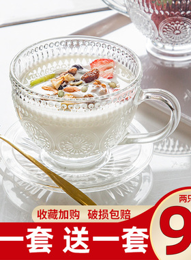浮雕玻璃杯子女新款2026酸奶燕麦杯带把手喝水杯泡茶杯牛奶咖啡杯
