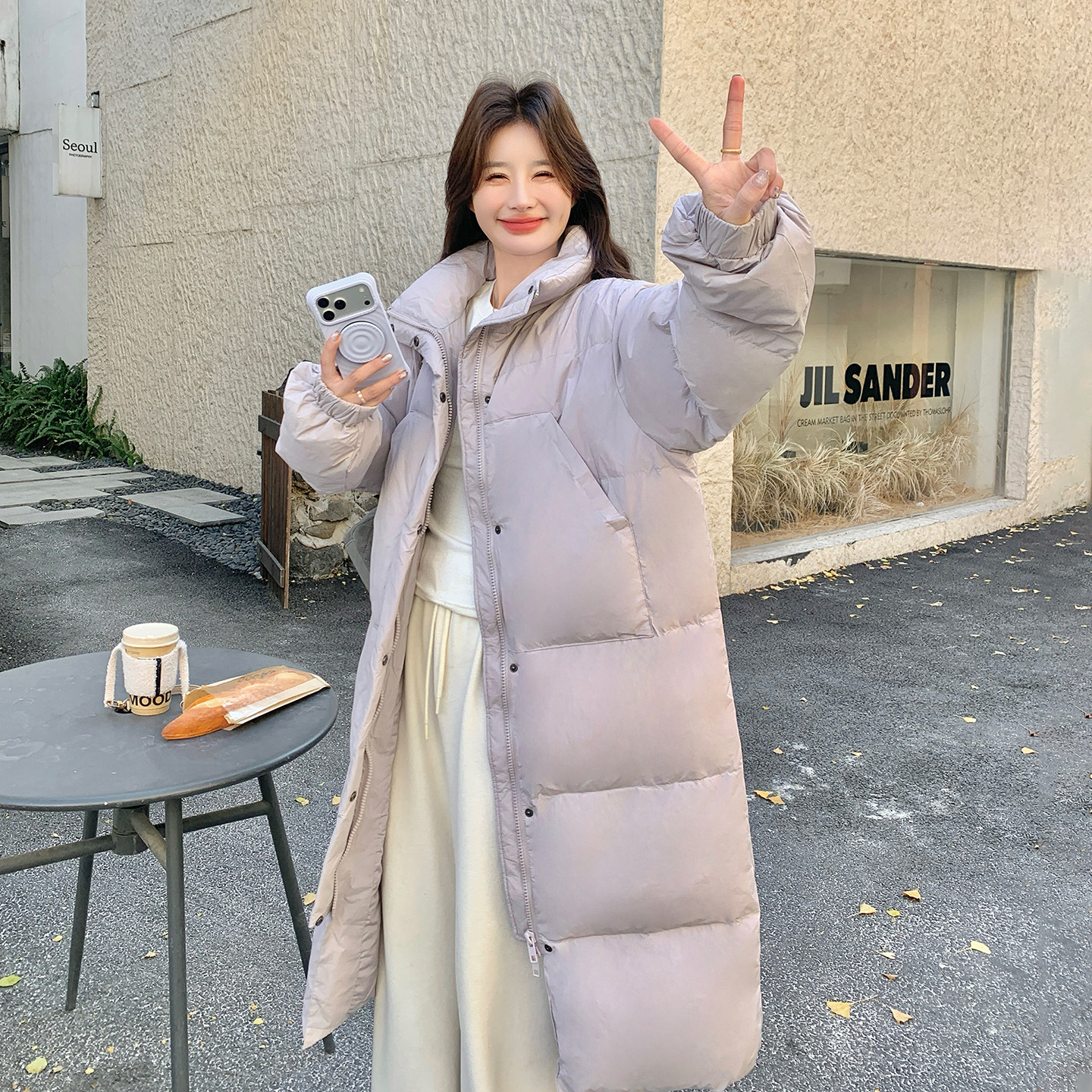 超好看紫色长款羽绒服女2025年冬季新款韩系宽松立领白鸭绒面包服,女装羽绒服,2D120