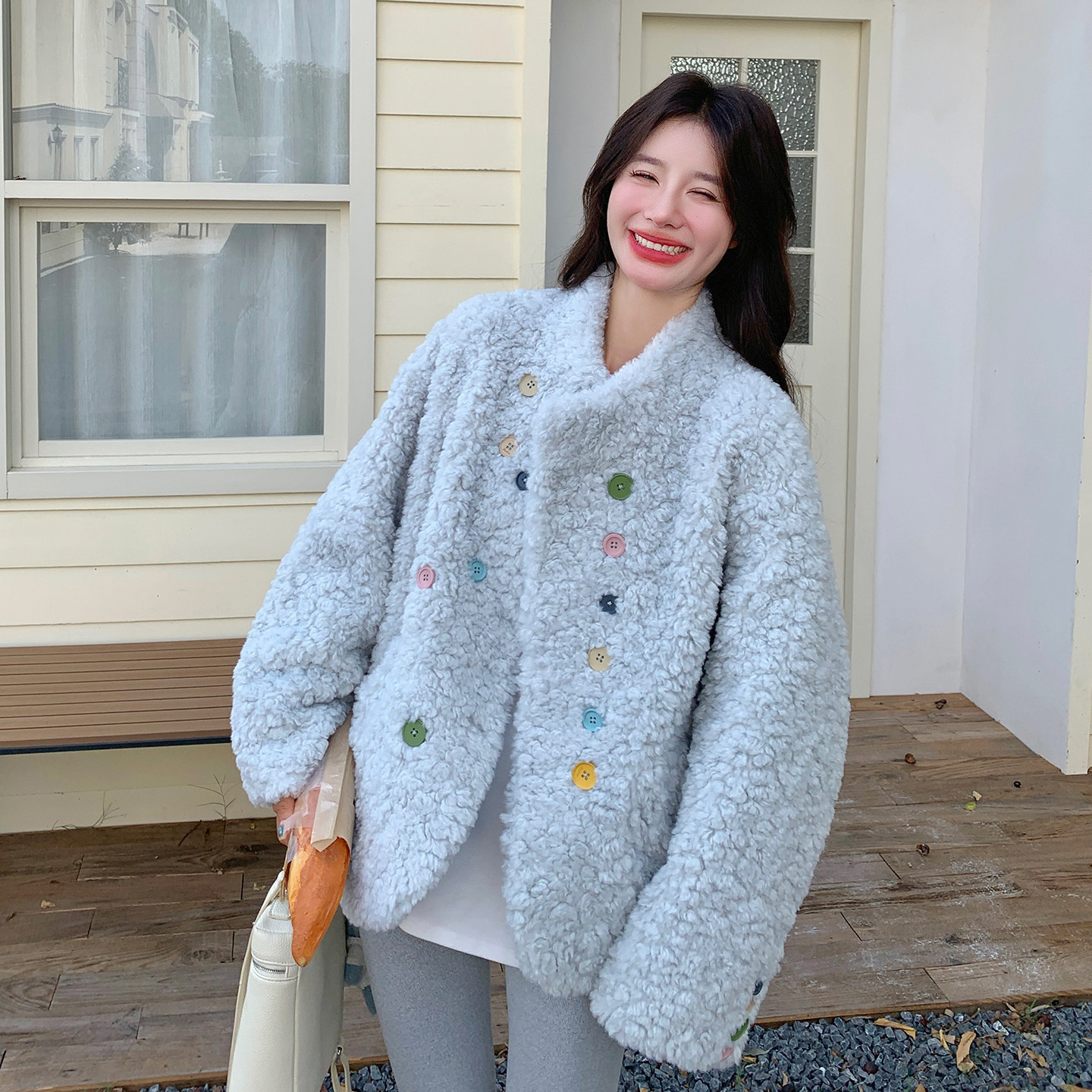 ）多彩纽扣皮毛一体外套2D120-M1212-P245-K368,女装毛呢外套,2D120