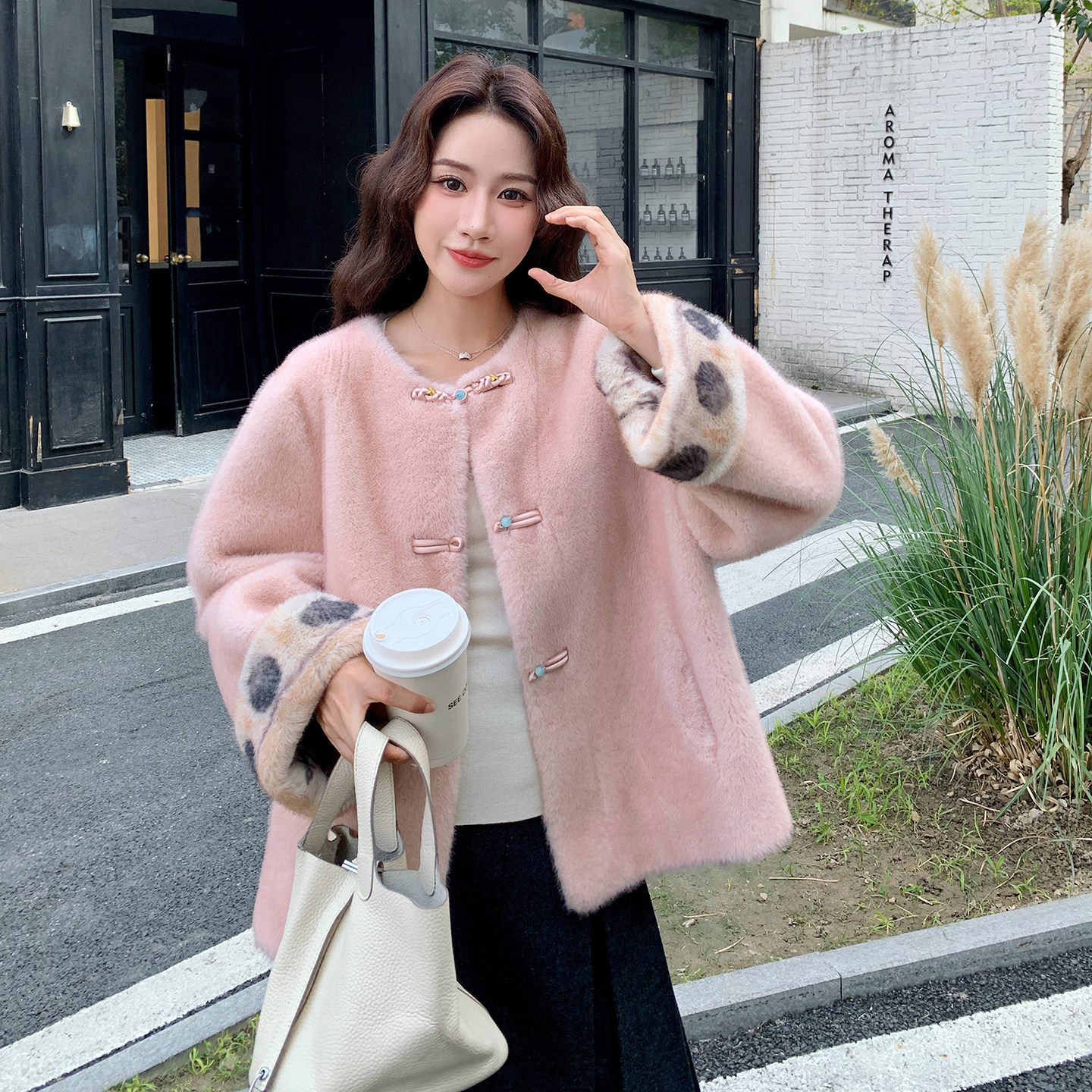 新款，））皮毛一体外套2D120-M1215-P225-K338,女装毛呢外套,2D120