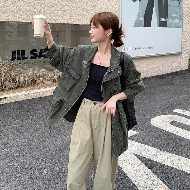 大货，））军绿色工装风衣外套2D120-F5822-P165-248,女装风衣,2D120