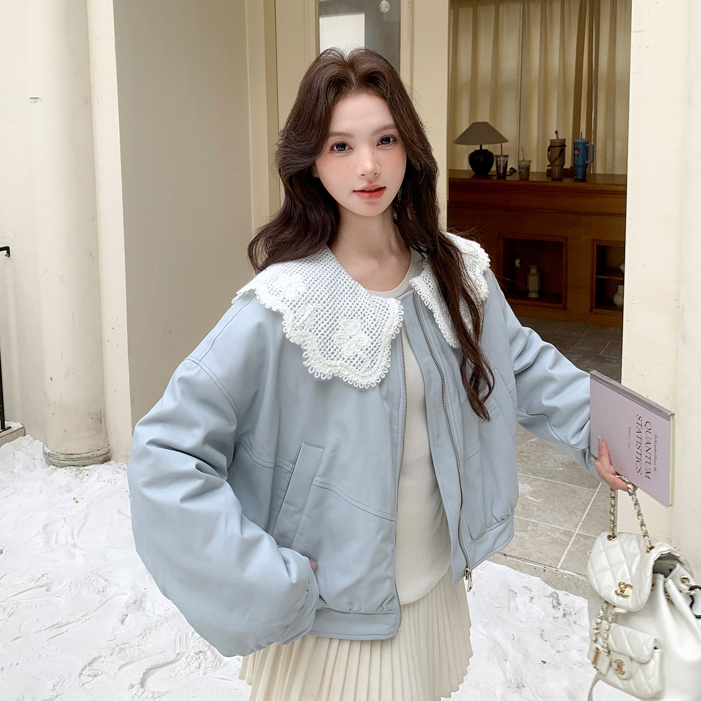 新款，娃娃领蛋白皮羽绒服2D120-M1224-P315-K478(90绒）图片