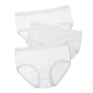 LC576A 简约高腰条纹花纱棉质蕾丝女生三角裤 棉元 素女士内裤