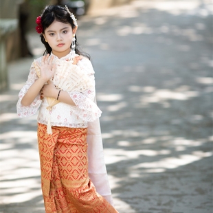 沙芭利泼水节表演服傣族服装女童云南民族服装泰式风情演出服套装