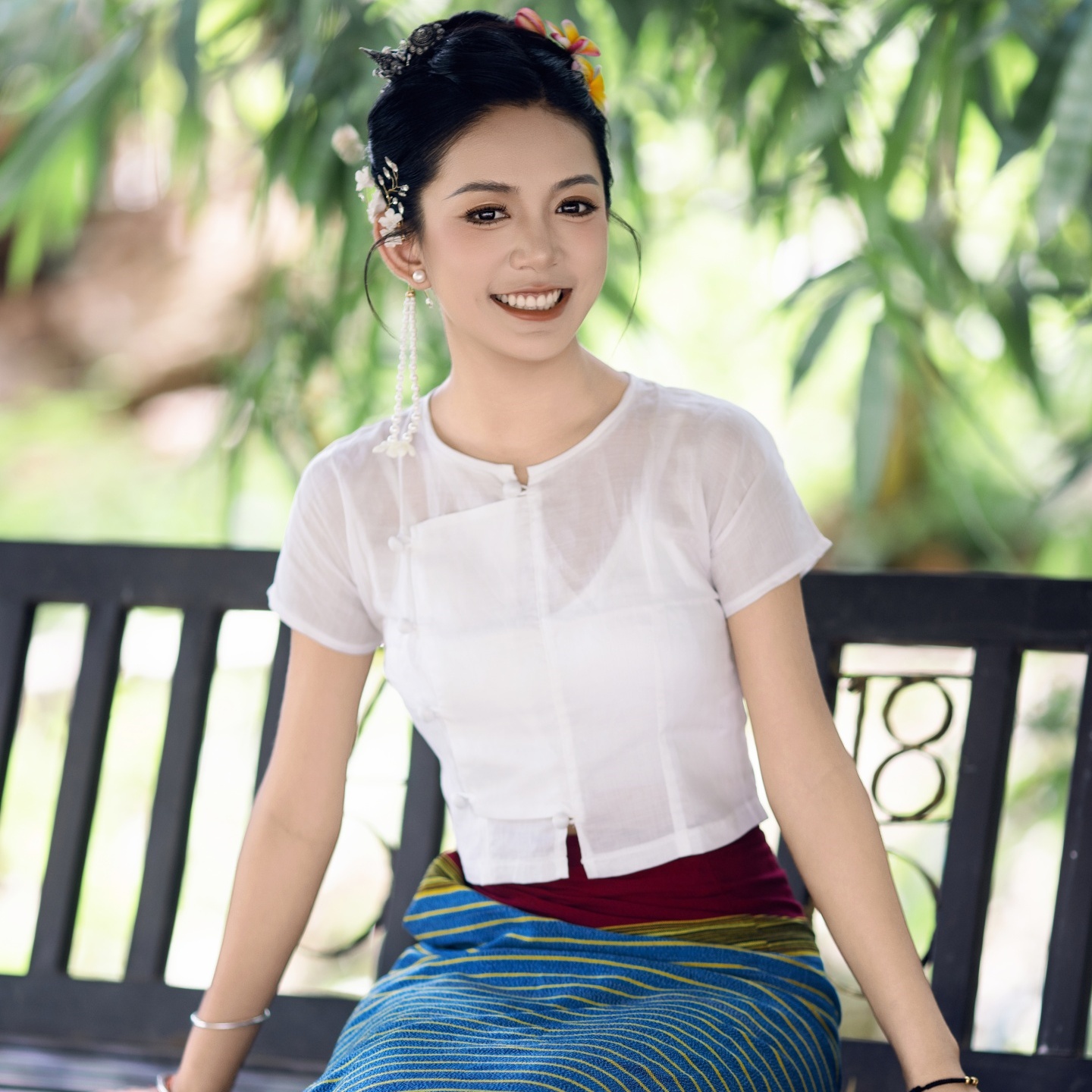 沙芭利 天丝麻透气上衣 云南度假拍照传统服饰 泰国棉质筒裙套装